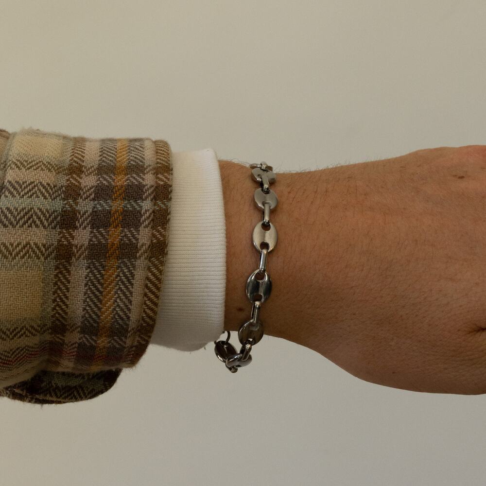 Silver Stainless Steel Oval Link Bracelet - Picture 5 of 11